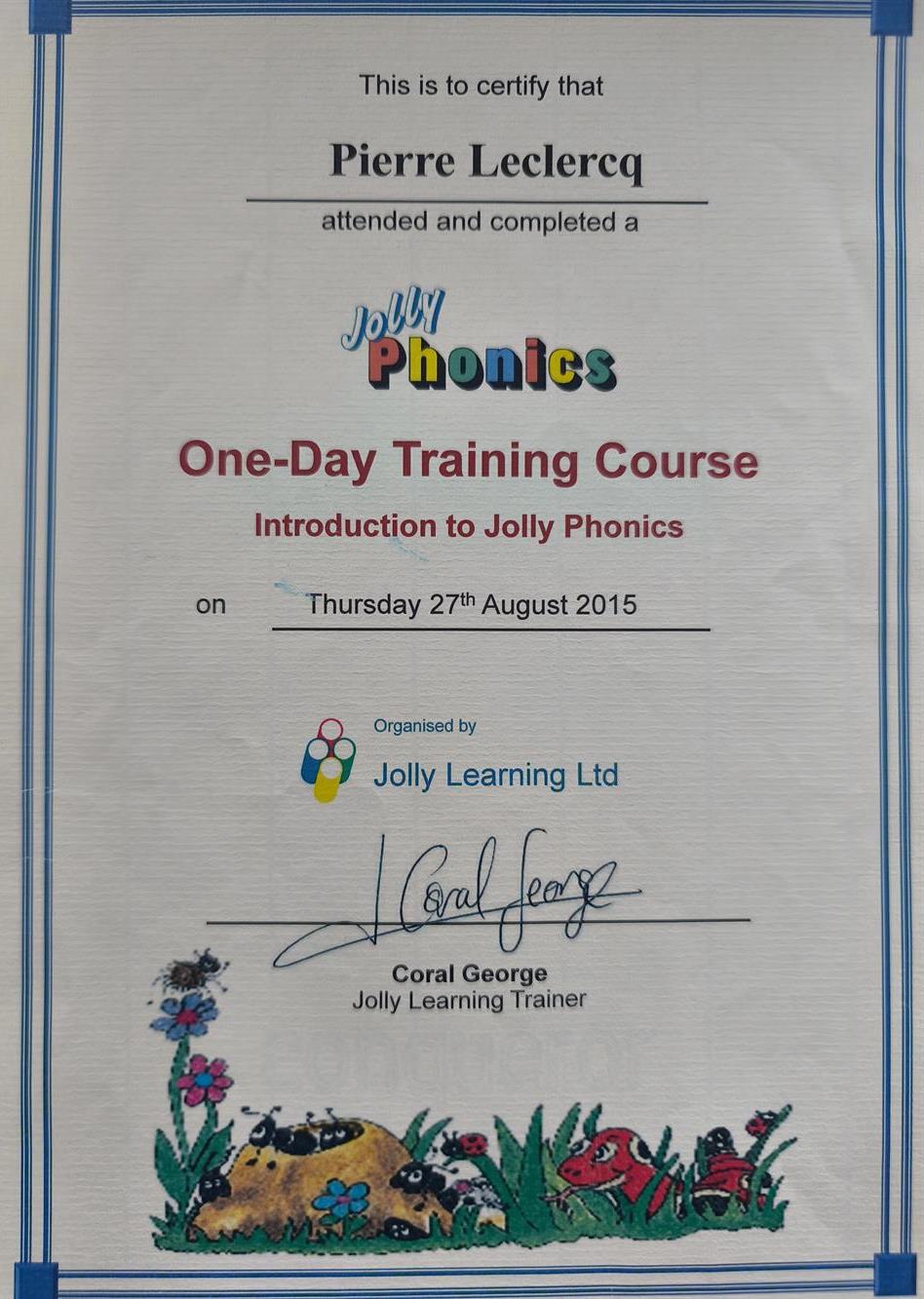 Сертификат, jolly phonics Training