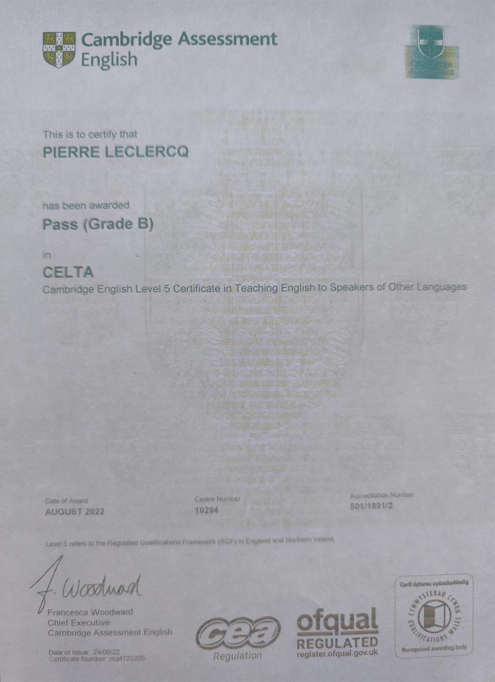CELTA diploma - Certificate in teaching English to speakers of other languages 