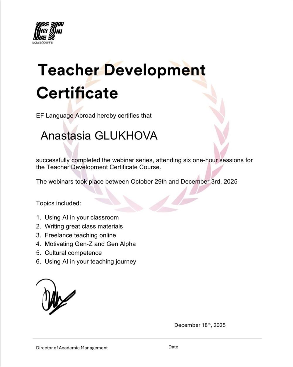 Teacher certificate 
