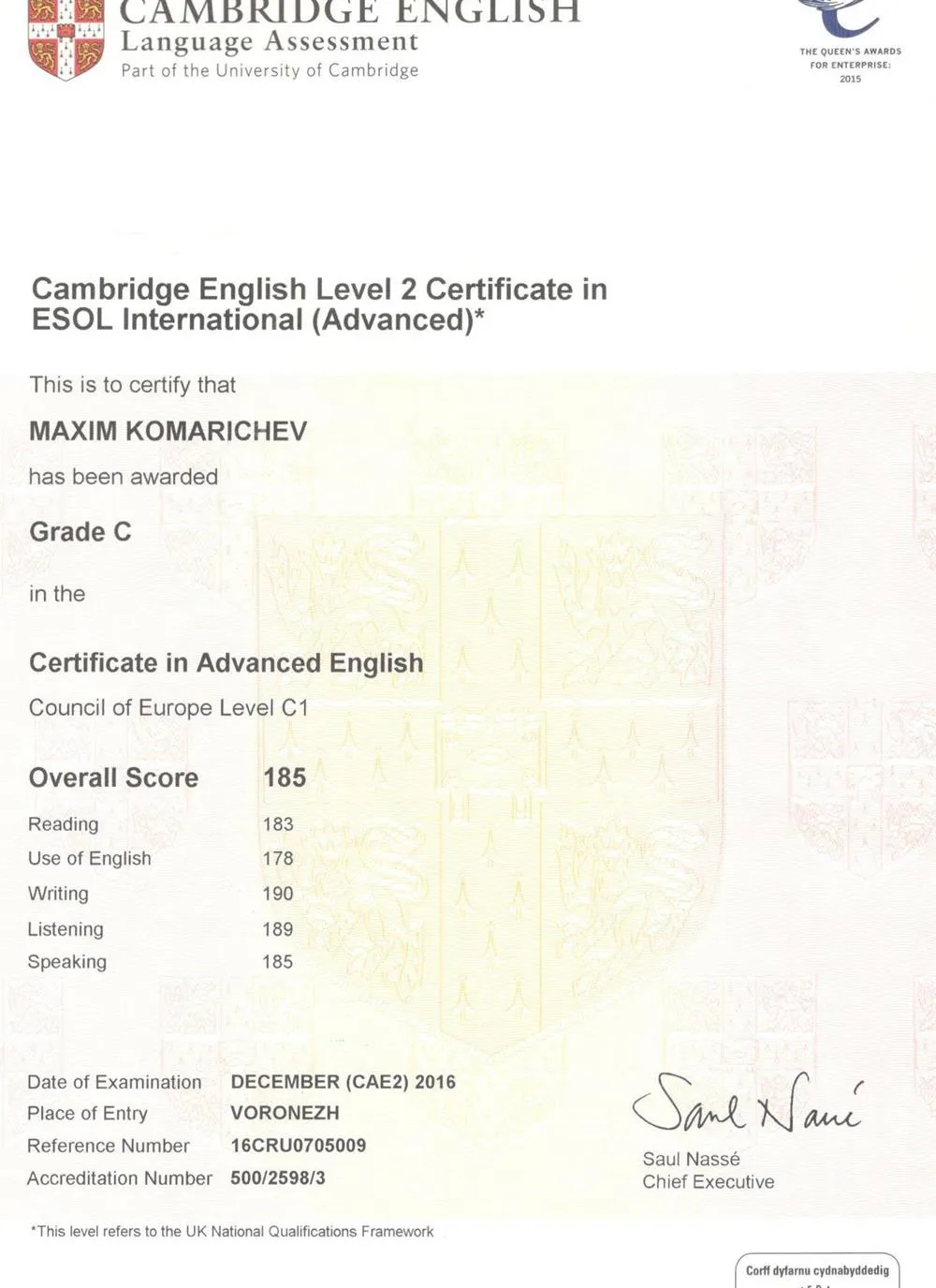 Certificate in Advanced English