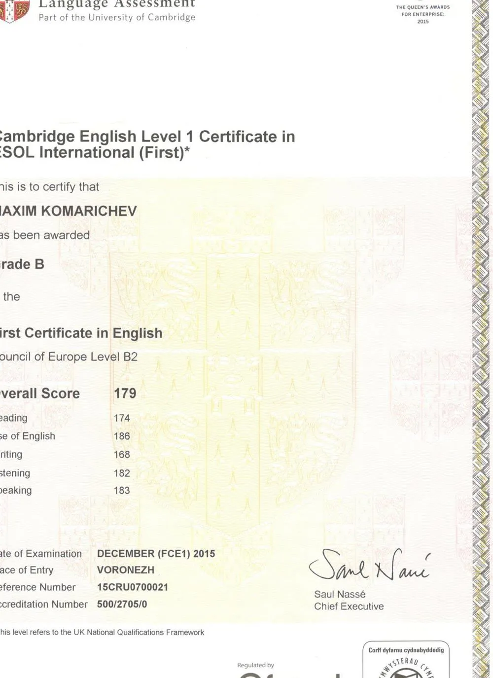 First Certificate in English