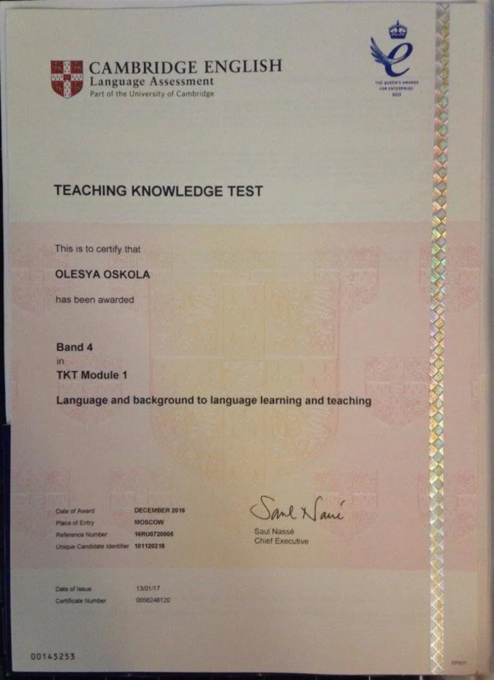 Certificate of International Exam TKT