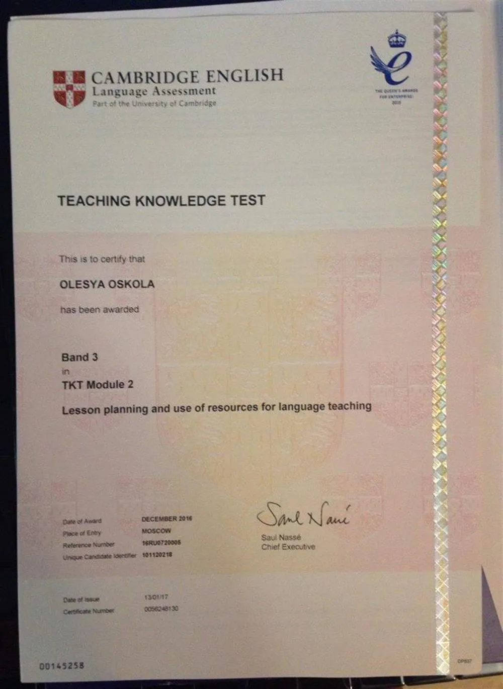 Certificate of International Exam TKT