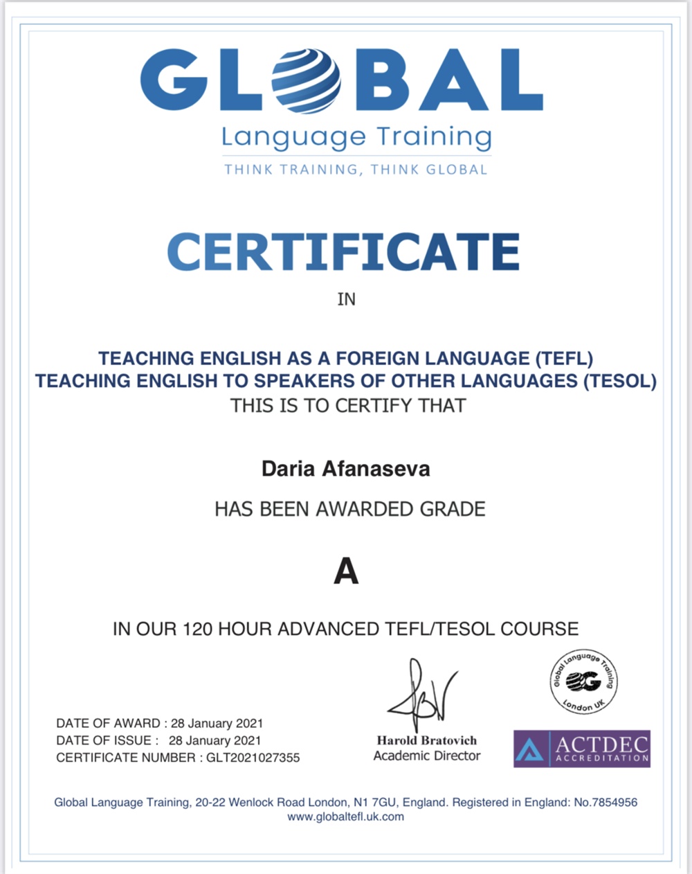 Сертификат TEFL