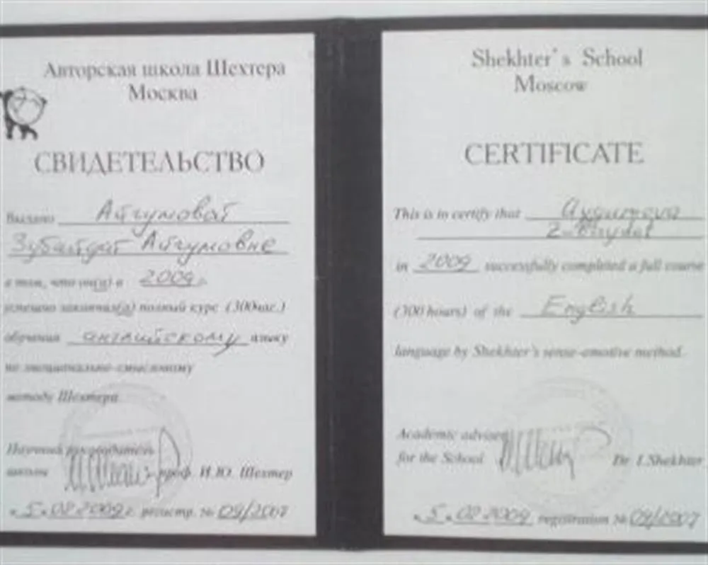 Свидетельство о повышении квалификации