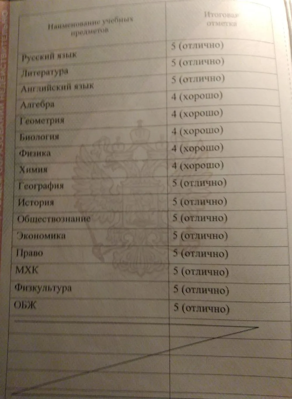 Оценки по школьным предметам (из аттестата)