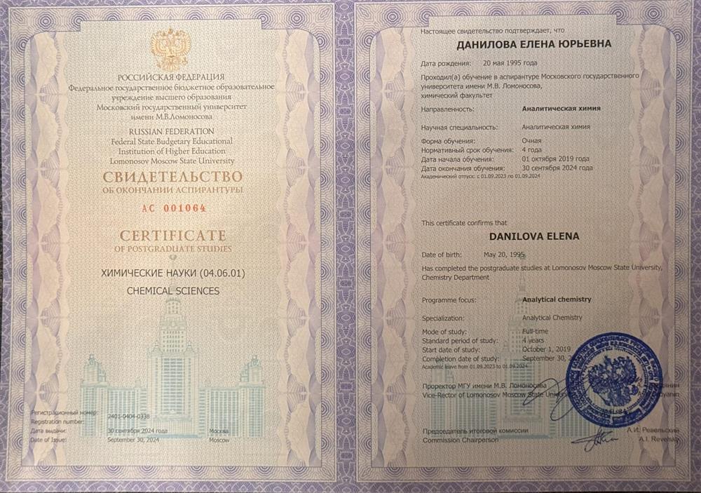 Свидетельство об окончании аспирантуры