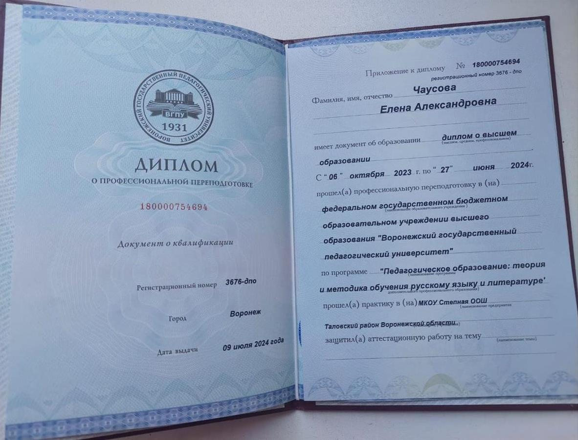 Диплом профессиональной переподготовки