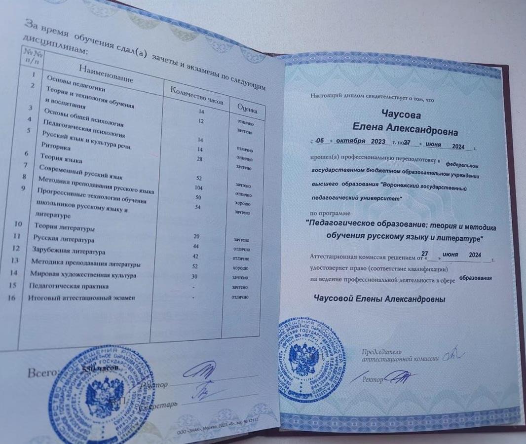 Диплом профессиональной переподготовки