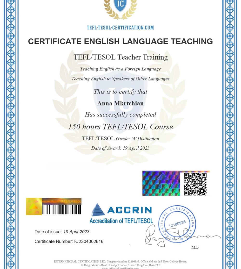 TEFL/TESOL CERTIFICATE