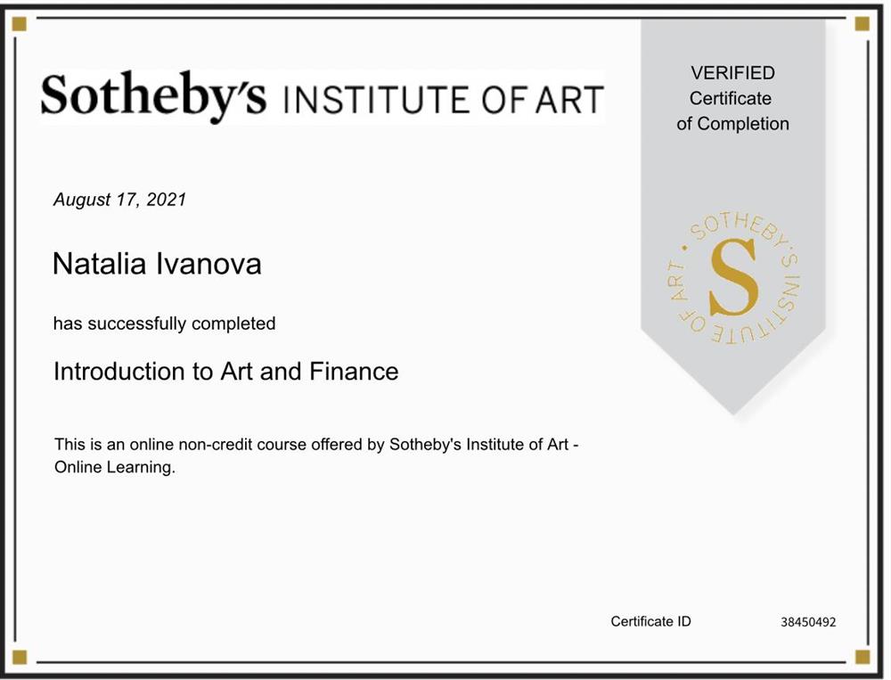 Sotheby’s Institute of Art, Certificate 