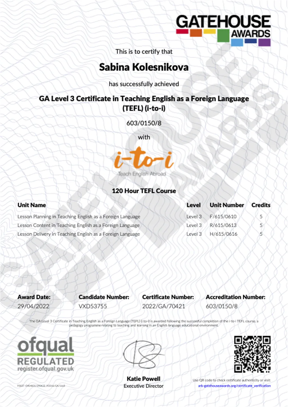 TEFL certificate