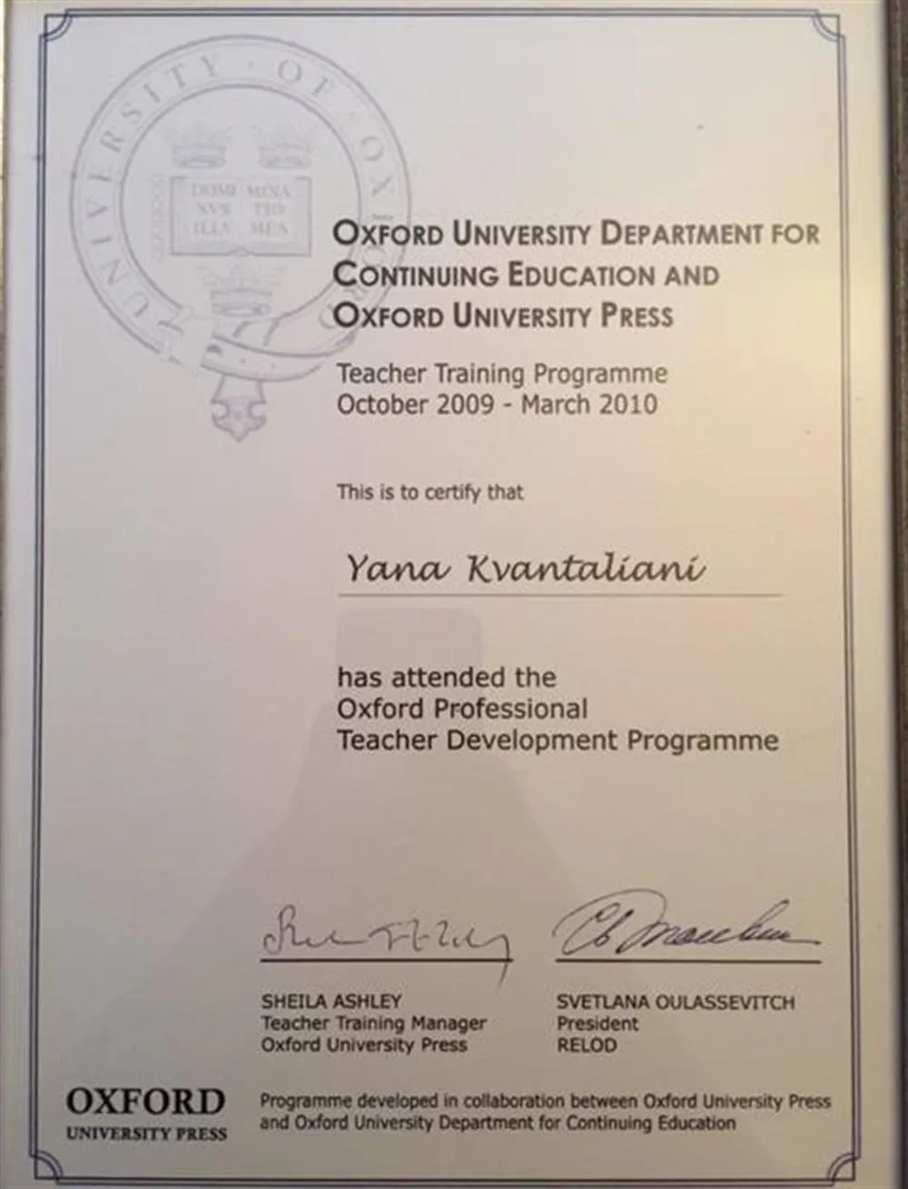 Teacher Training programme Oxford University Department for Continuing Education and Oxford University Press