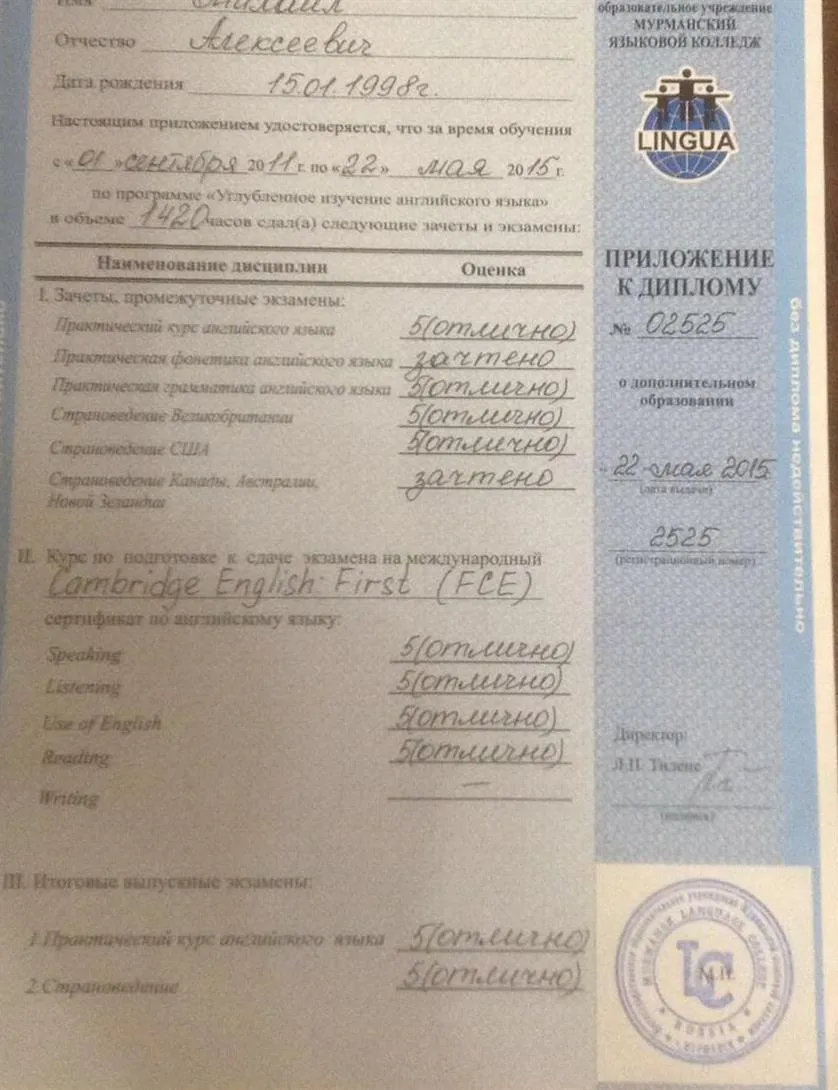 Приложение к диплому