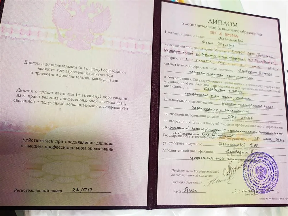 Диплом о дополнительном образовании 