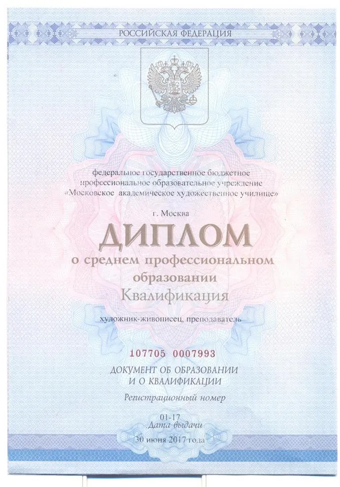 Диплом о среднем профессиональном образовании 