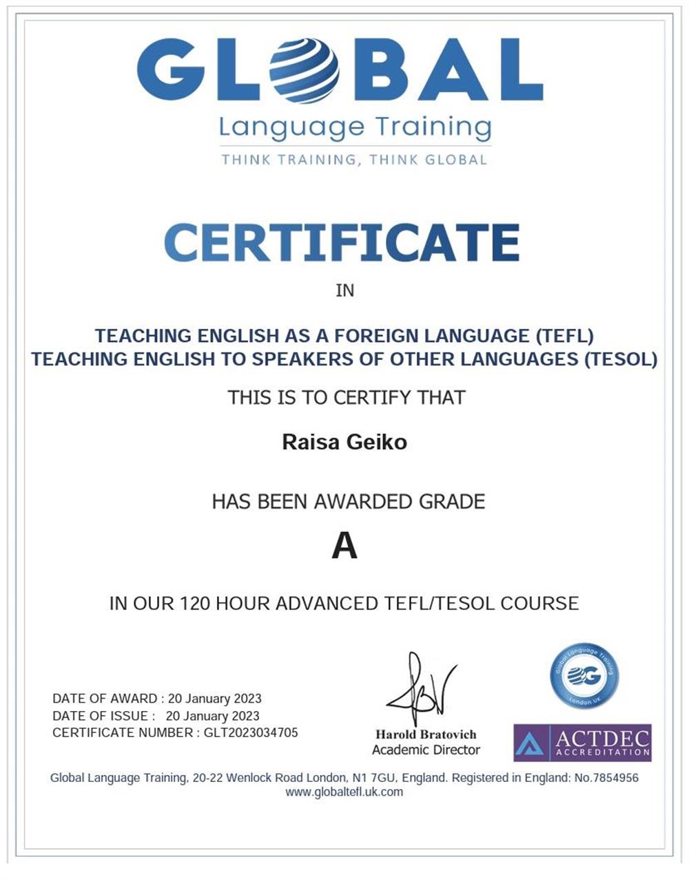 Certificate TEFL / TESOL