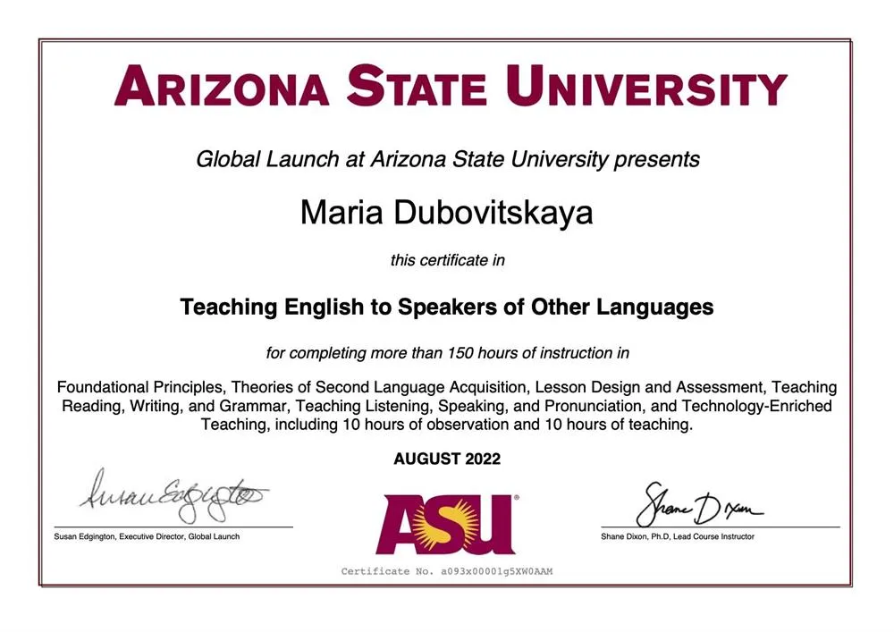  TESOL Certificate,Teach English to Speakers of other languages/150 hours