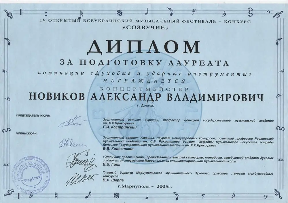 Диплом за подготовку Лауреата конкурса