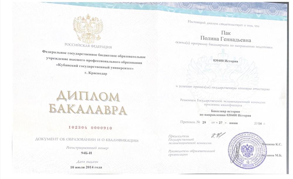 Диплом бакалавра истории