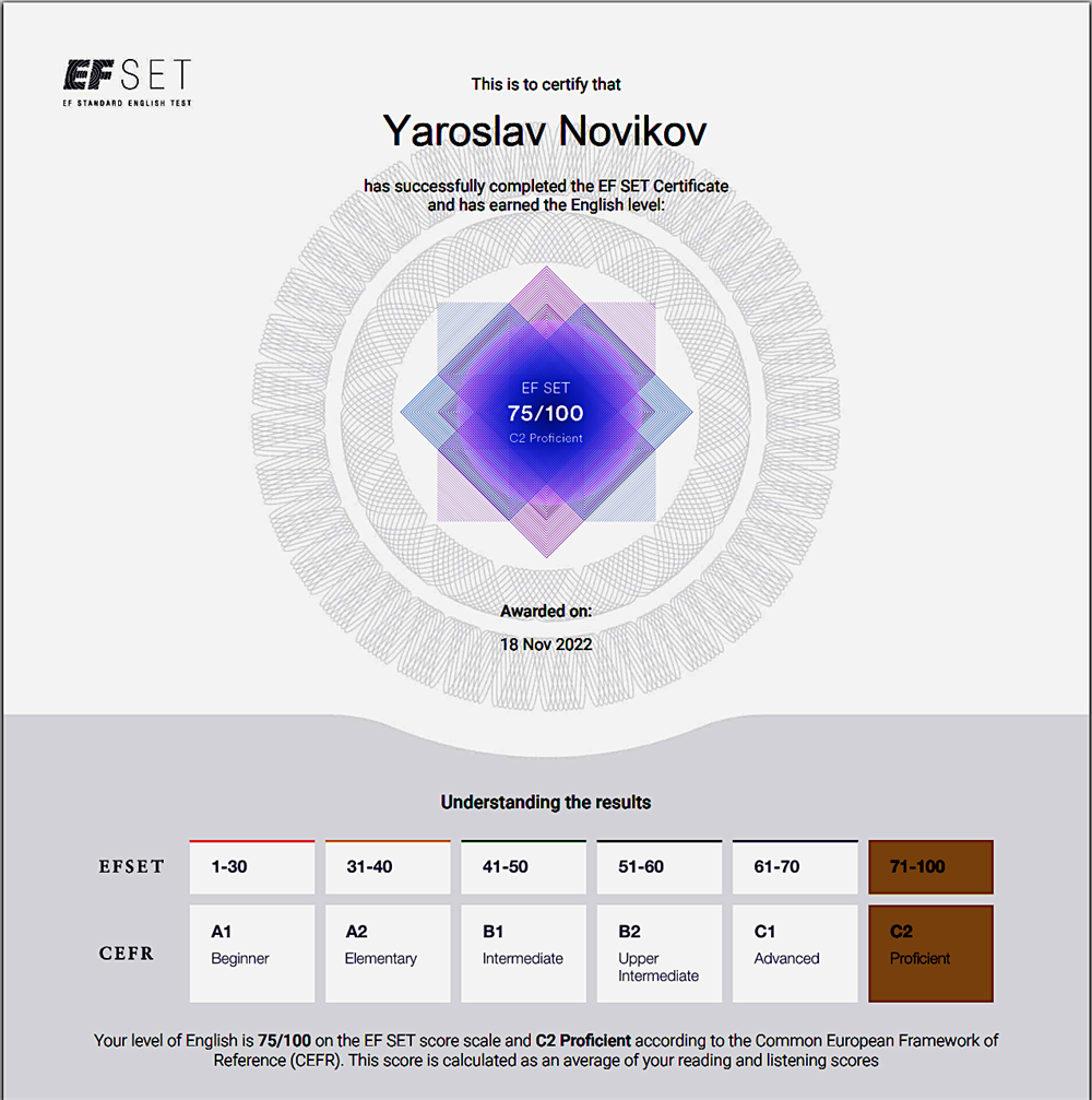 EFSET – подтверждение уровня C1