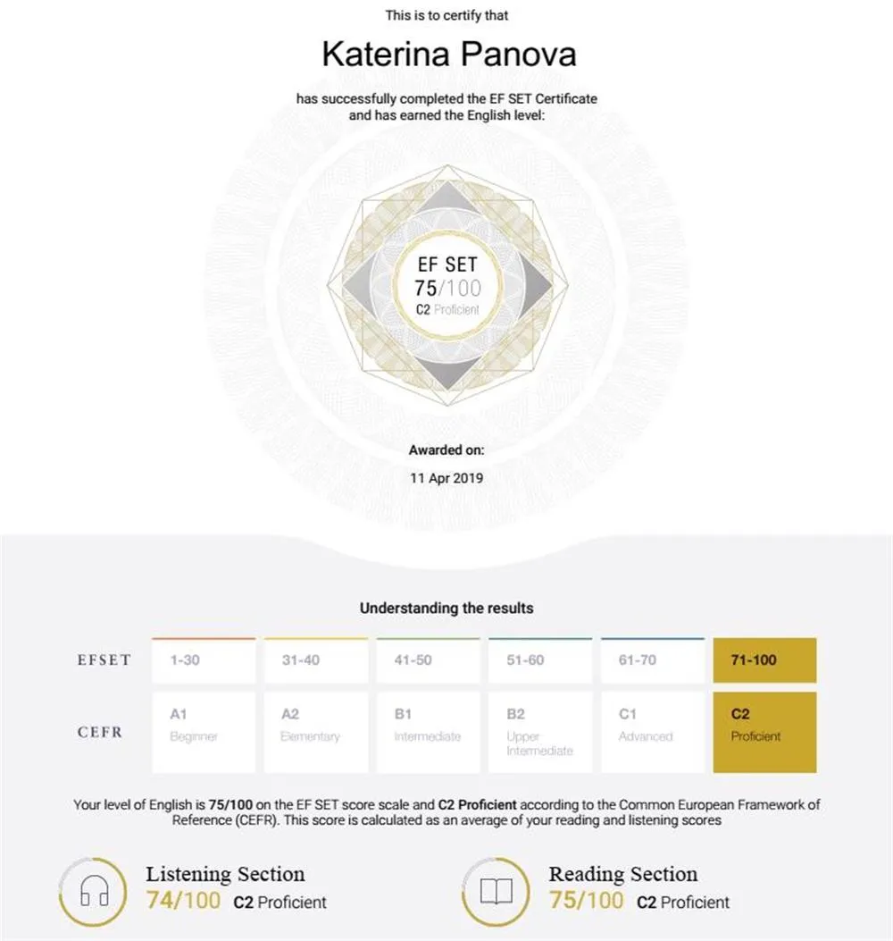 Сертификат уровня знания языка С2