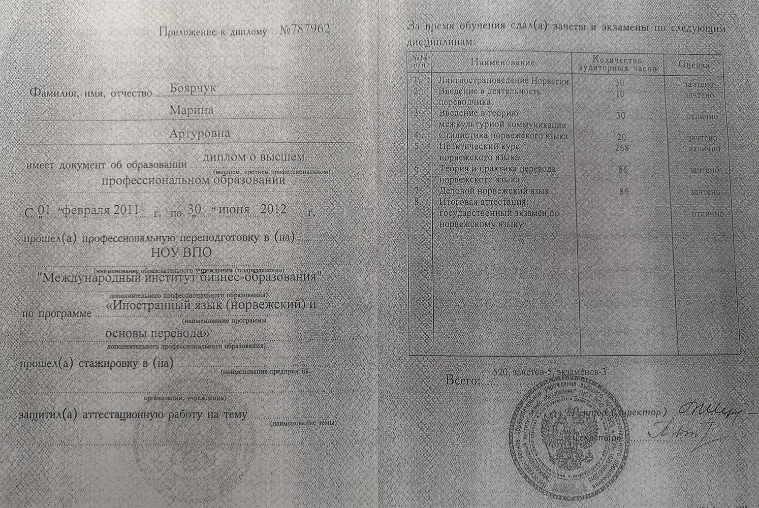 Приложение к диплому