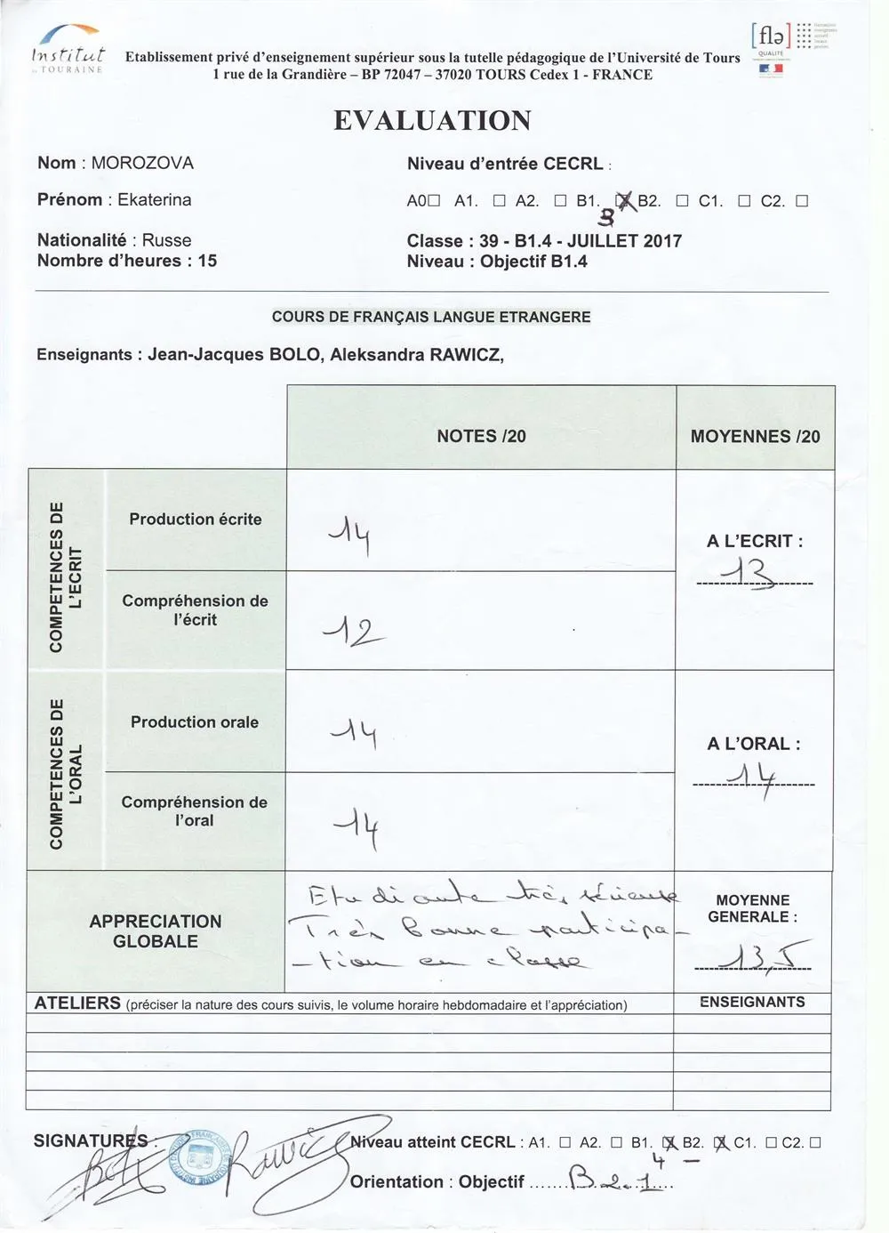 Evaluation (le francais)