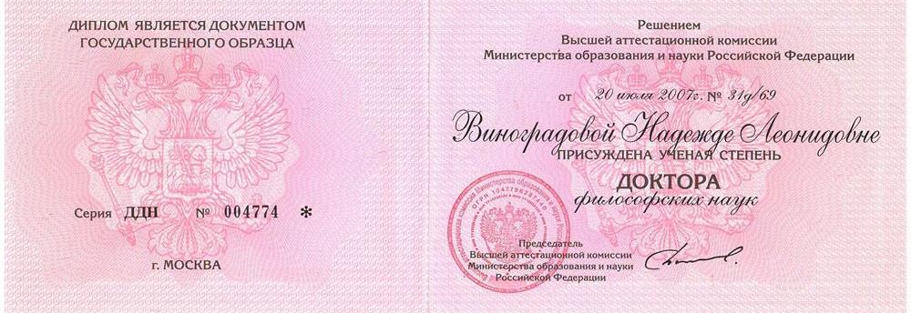 Диплом доктора философских наук
