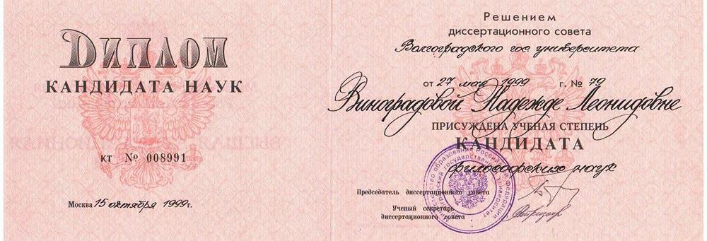 Диплом кандидата наук по специальности социальная философия