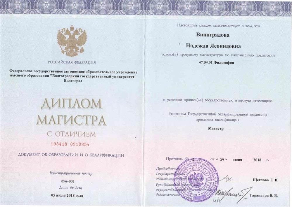 Диплом магистра философии