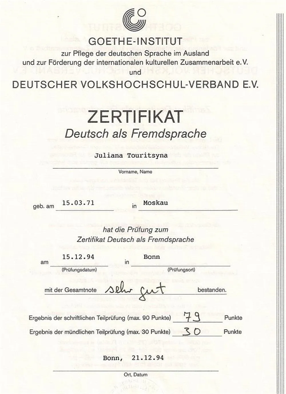 Zertifikat DaF