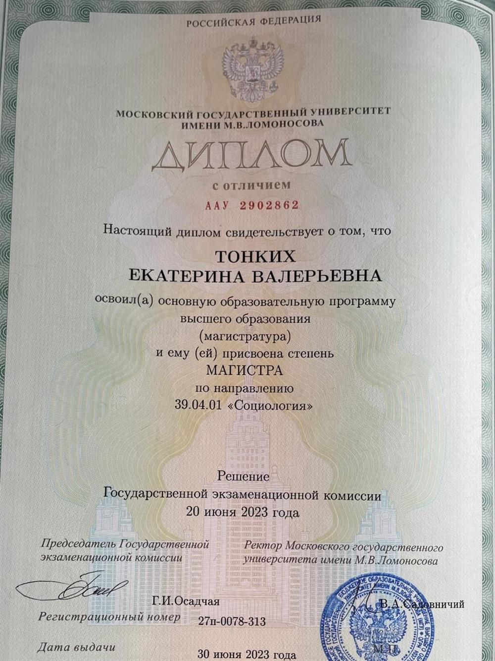 Диплом магистра с отличием