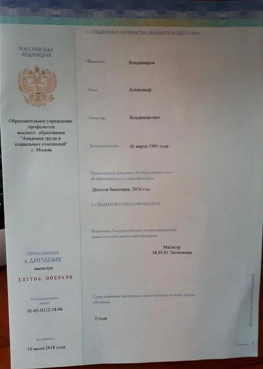 Диплом магистра