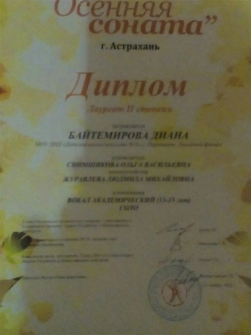 Диплом Лауреата 2 степени