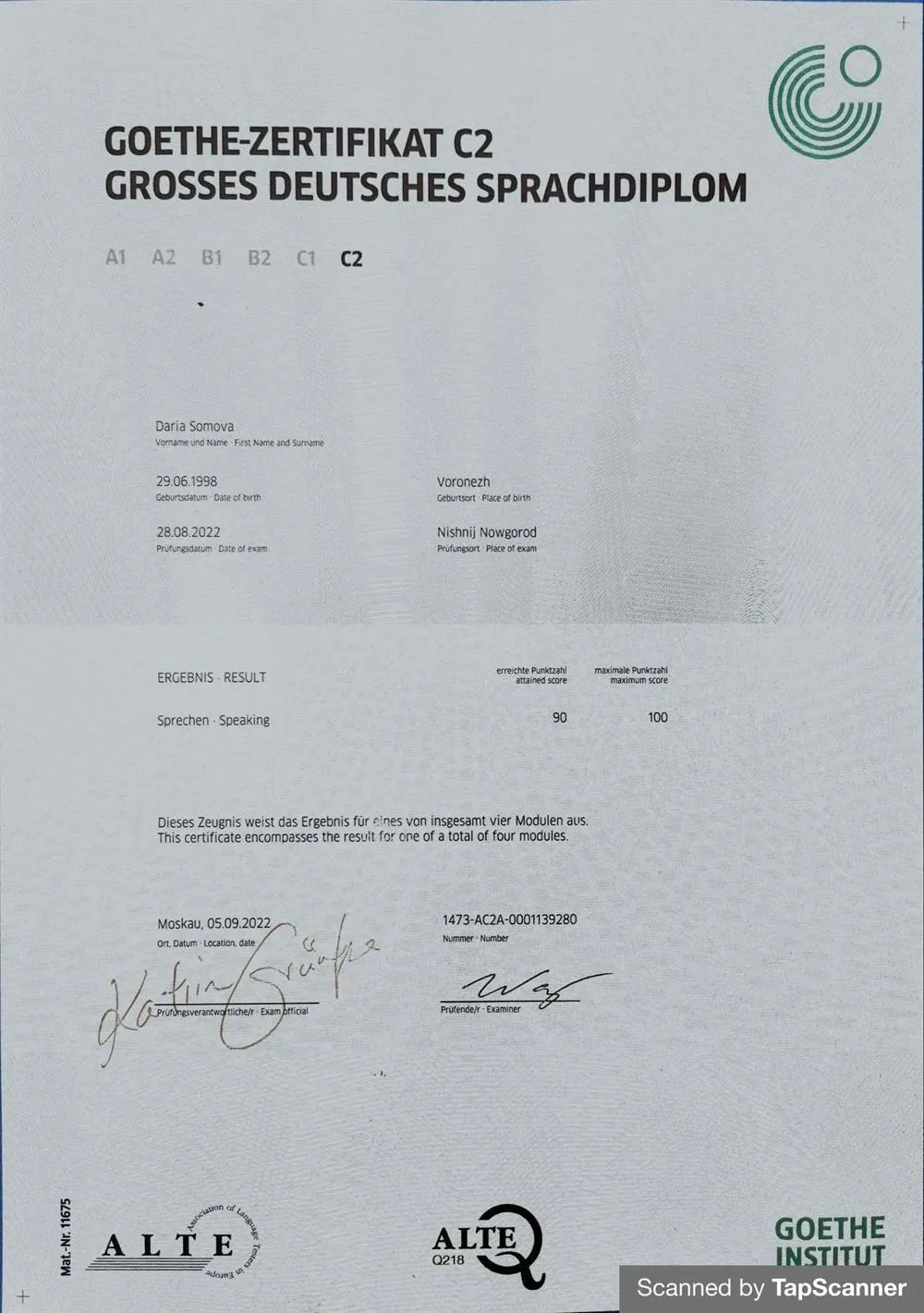 Sprechen C2 Goethe Zertifikat