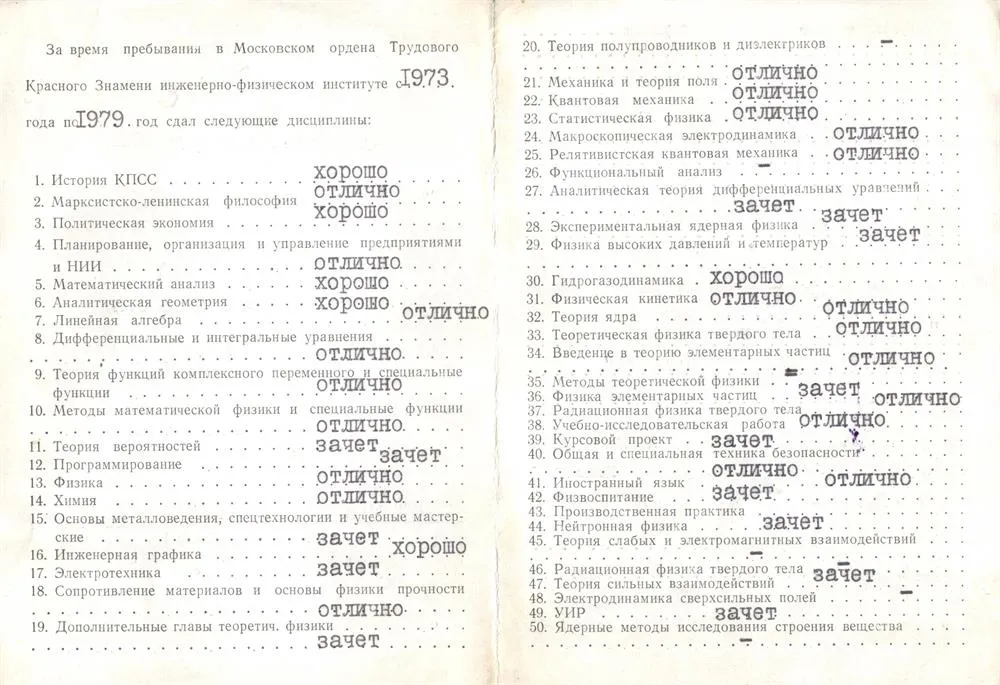 Выписка к диплому МИФИ