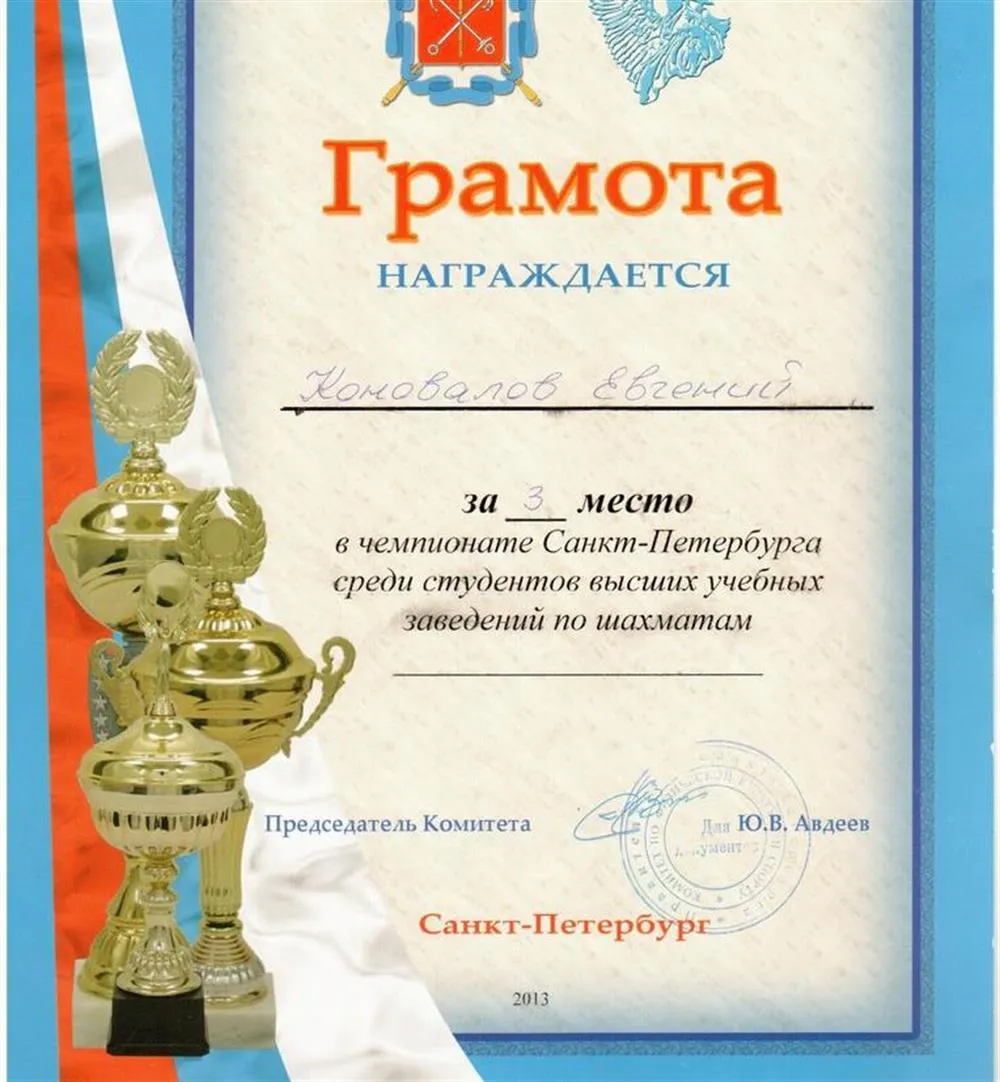 Грамота первенства ВУЗов