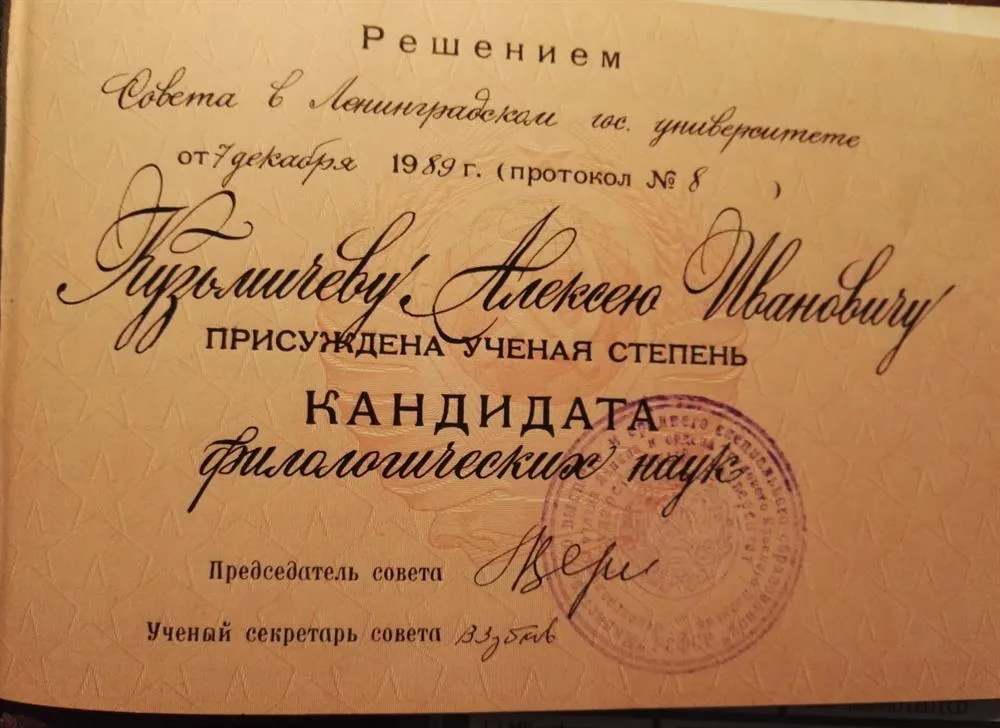 Диплом кандидата филологических наук