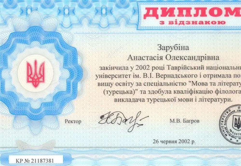 Диплом по специальности преподаватель турецкого языка и литературы