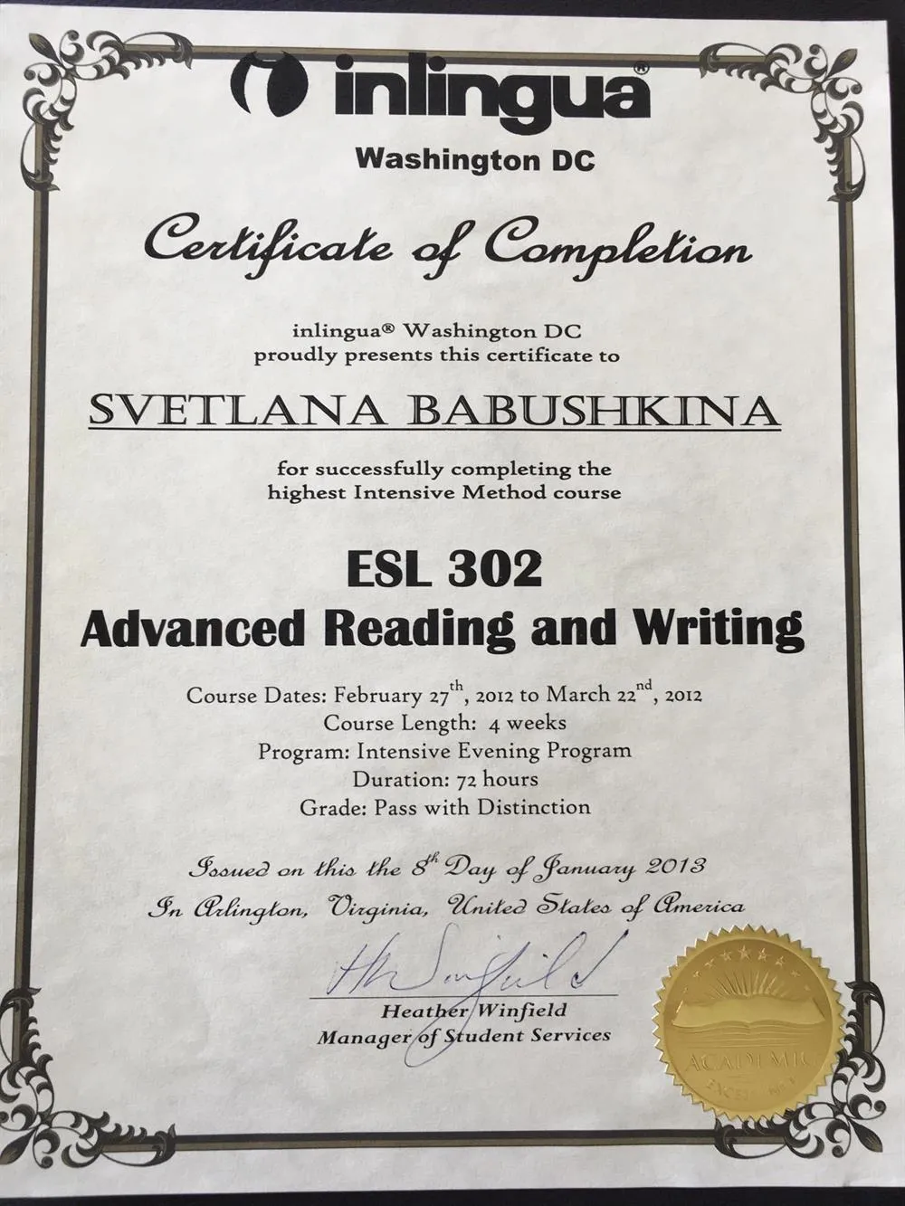 Inlingua College. Advanced reading and Writing 