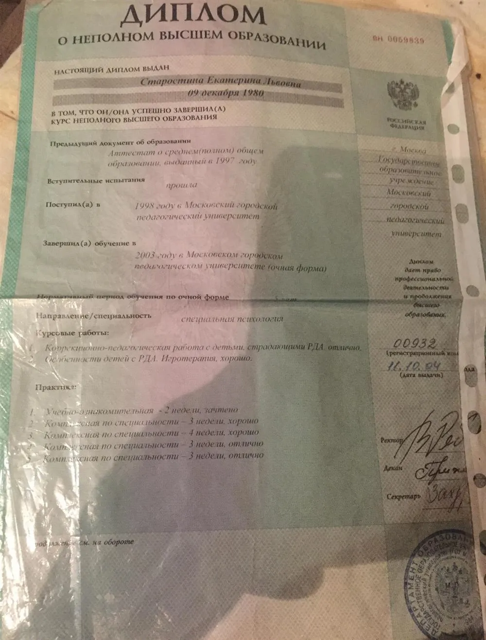 Диплом о неполном высшем образовании