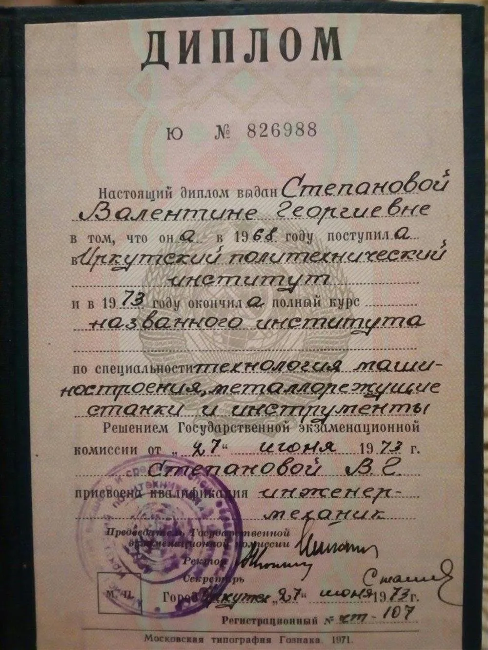 Диплом об окончании высшего профессионального образования