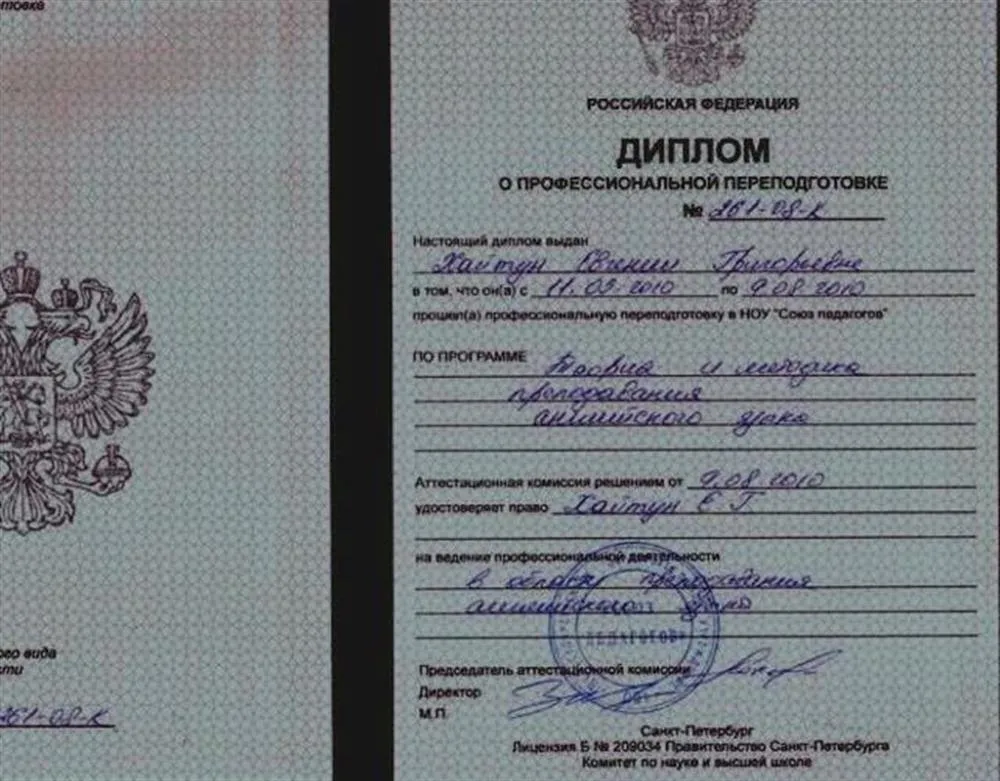 Диплом о профессиональной переподготовке 