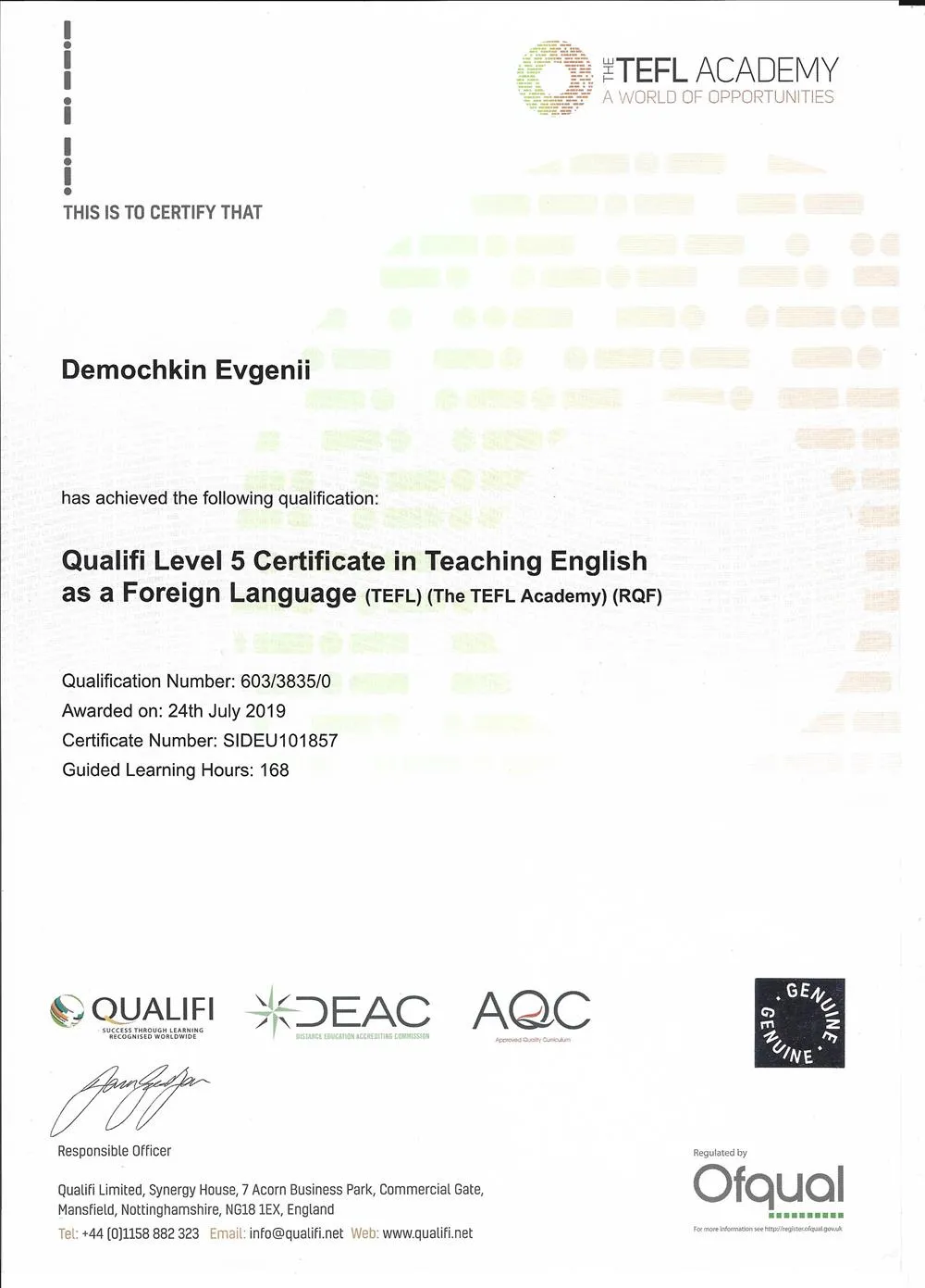 TEFL - сертификат преподавателя английского языка 