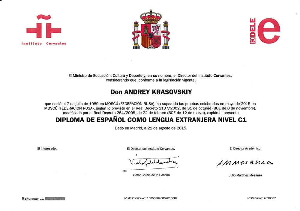 DIPLOMA DE ESPANOL COMO LENGUA EXTRANJERA NIVEL C1