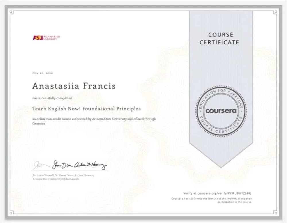 Arizona State University Teach English Now! Foundational Principles