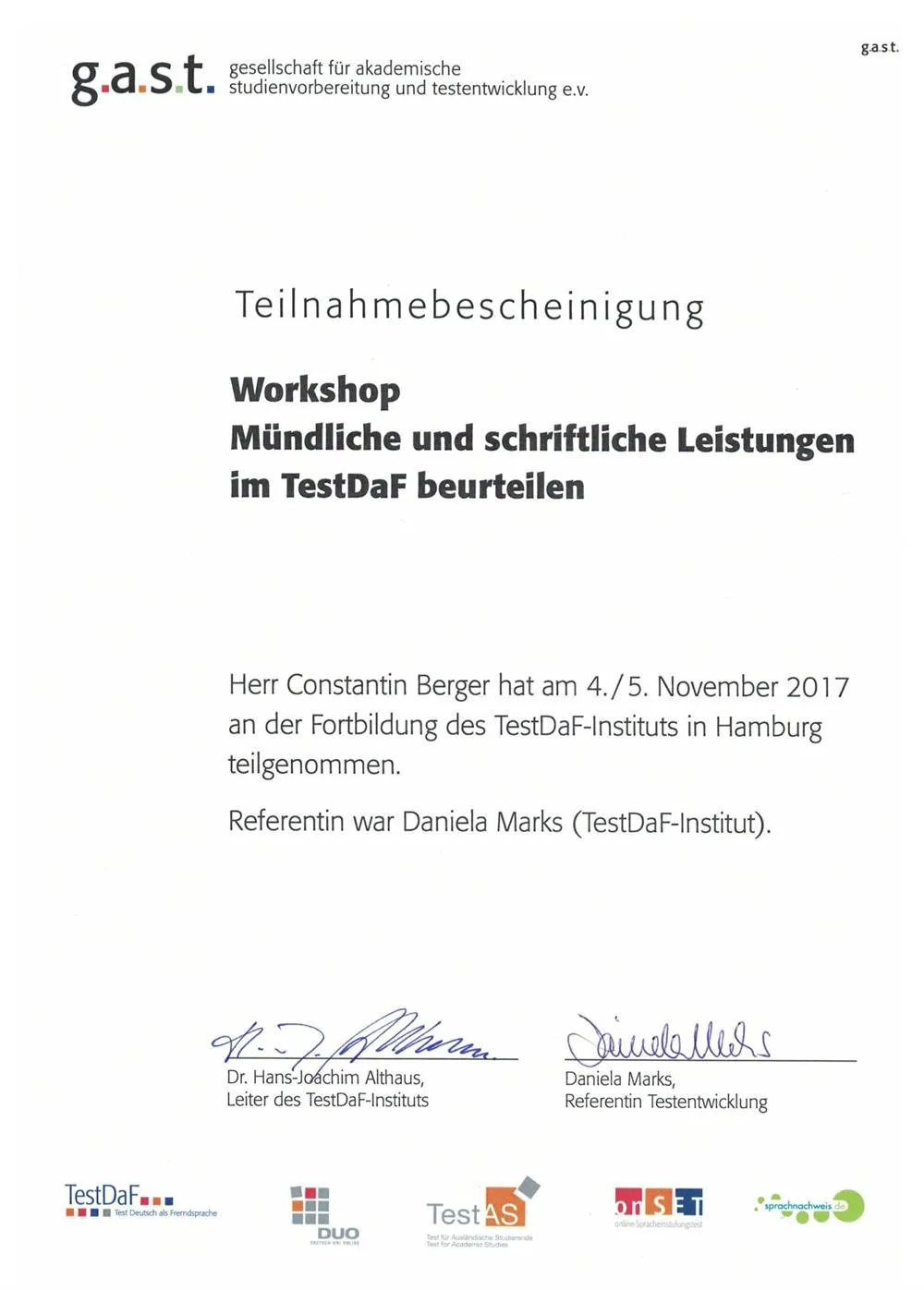 Повышение квалификации TestDaF