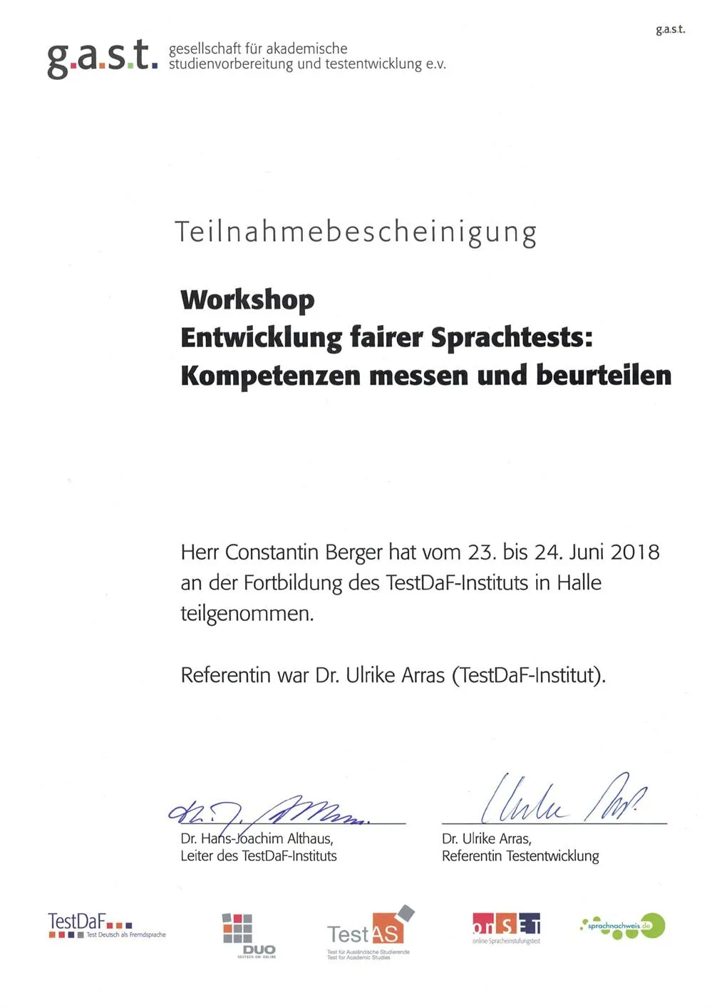 Семинар "Entwicklung fairer Sprachtests"