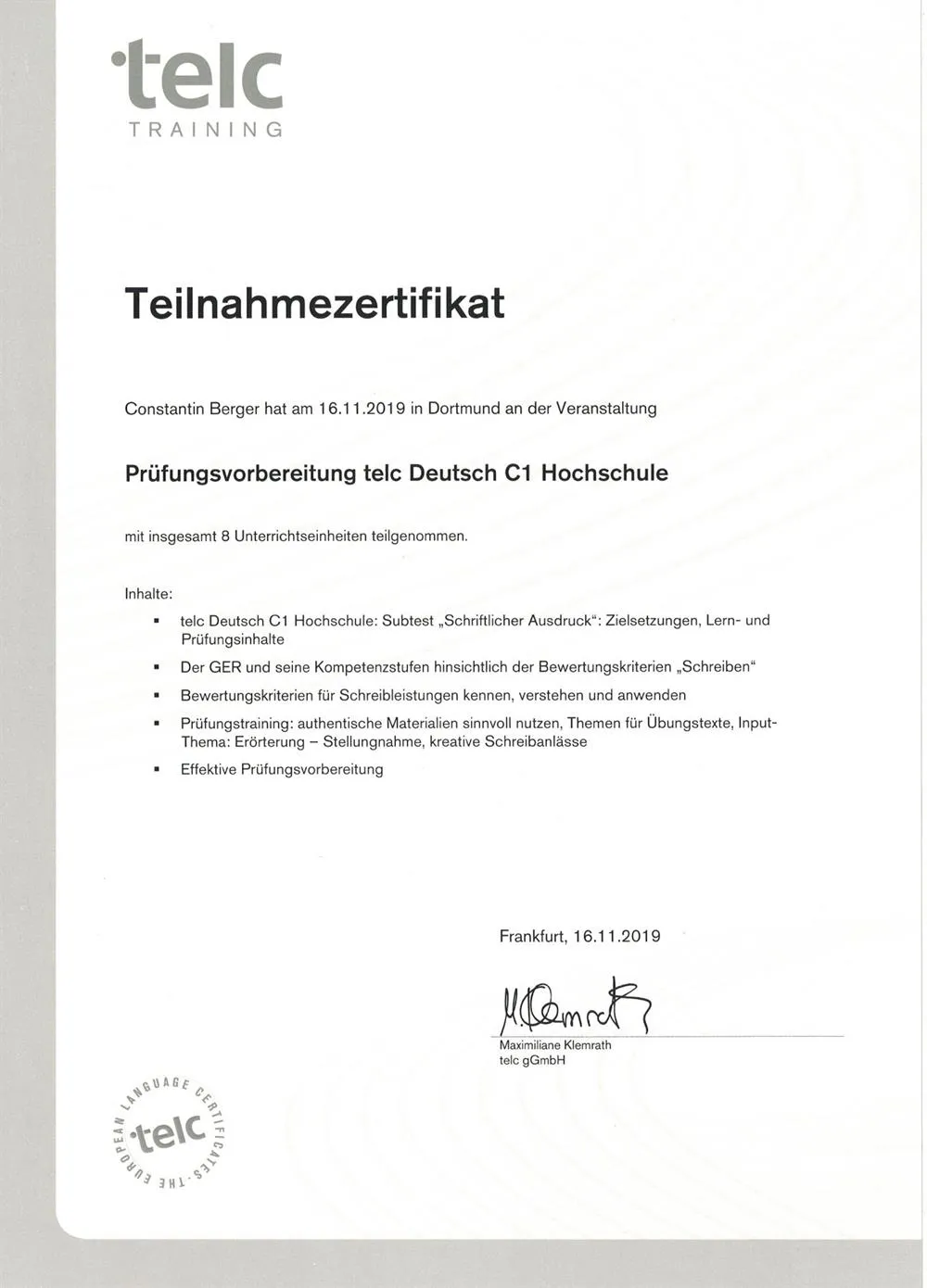 C1-Hochschule telc